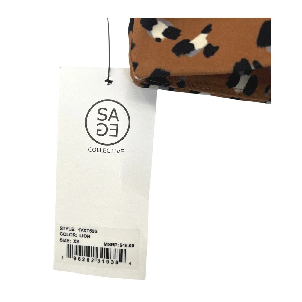 Sage Collective Sports Bra XS Lion Leopard Print Double Strap Padded NWT